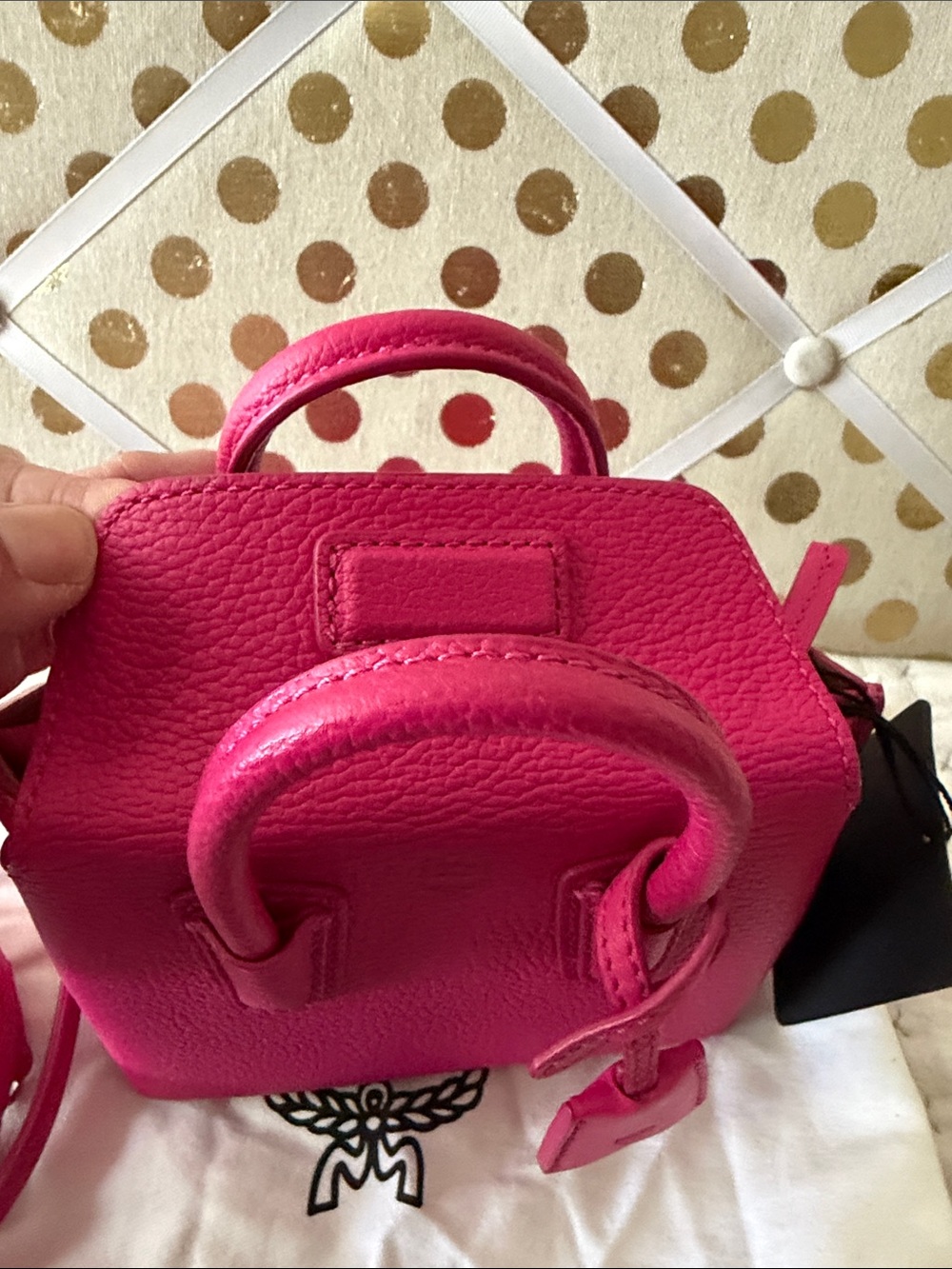 MCM X Mini Grained Calffskin Milla Tote in Beetrooth Pink NWT - Picture 11 of 15